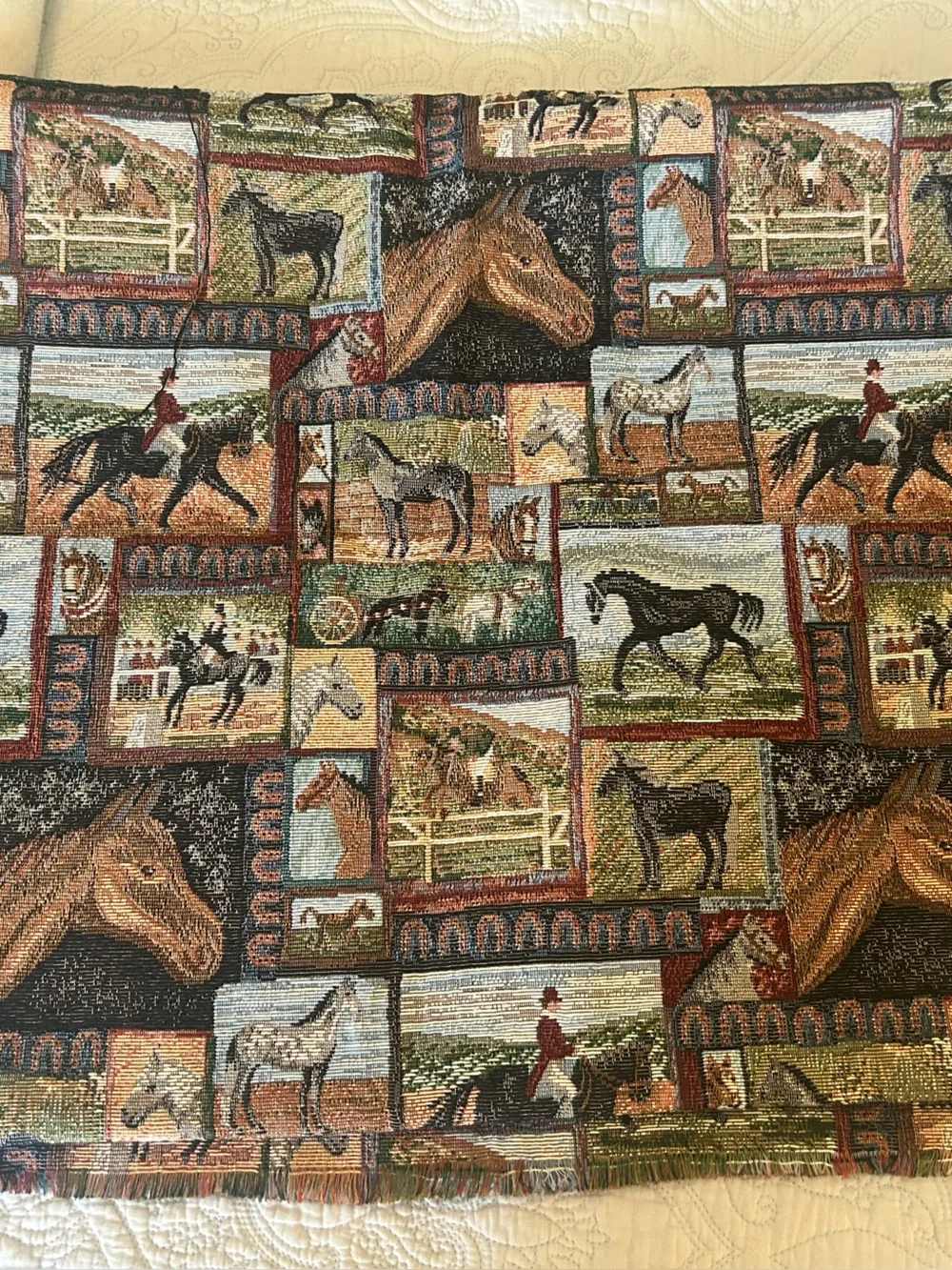 Equestrian Patchwork Tapestry Fabric - Multicolor